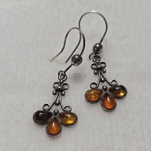 Vintage Sterling Silver and Amber Earrings